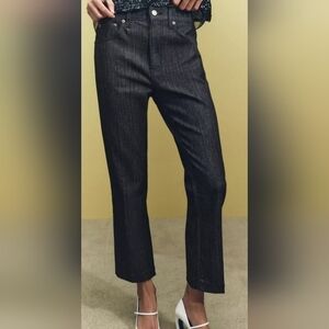 ZARA HIGH WAIST BOOTCUT CROPPED PRINT JEANS ZW COLLECTION NAVY size 0